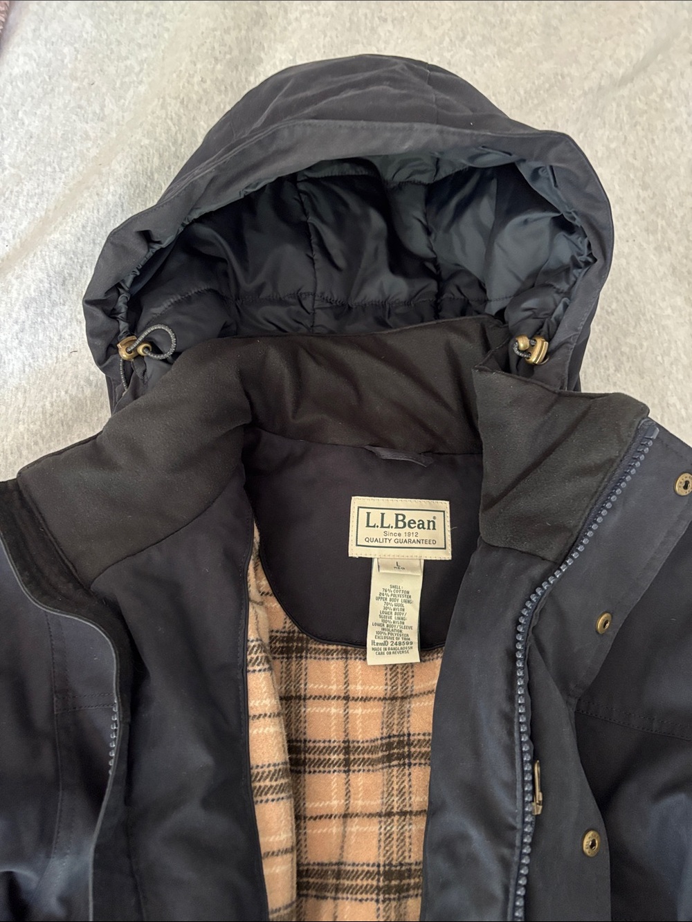 L.L. Bean Black Hooded Long Field Parka